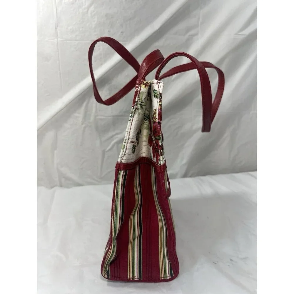 Longaberger Canvas Holiday Red Stripe poinsettia Small Tote